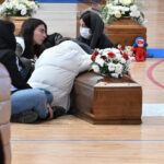 Victims’ coffins of migrant shipwreck off Italy’s southern coast